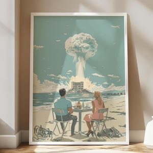 Digital Print, Surreal Wall Art, Trendy Retro Poster, Ocean Decor, Vintage Newspaper, Inspirational Photo, Explosion on Beach, Bar Decor
