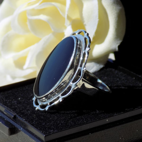 925 STERLING SILVER ONYX Ring.Bohemian Vintage Silver Ring.Black Gemstone Jewelry.925 Zilver Onyx Ring.Fantasie Ring Zilver.Zilveren Kado!