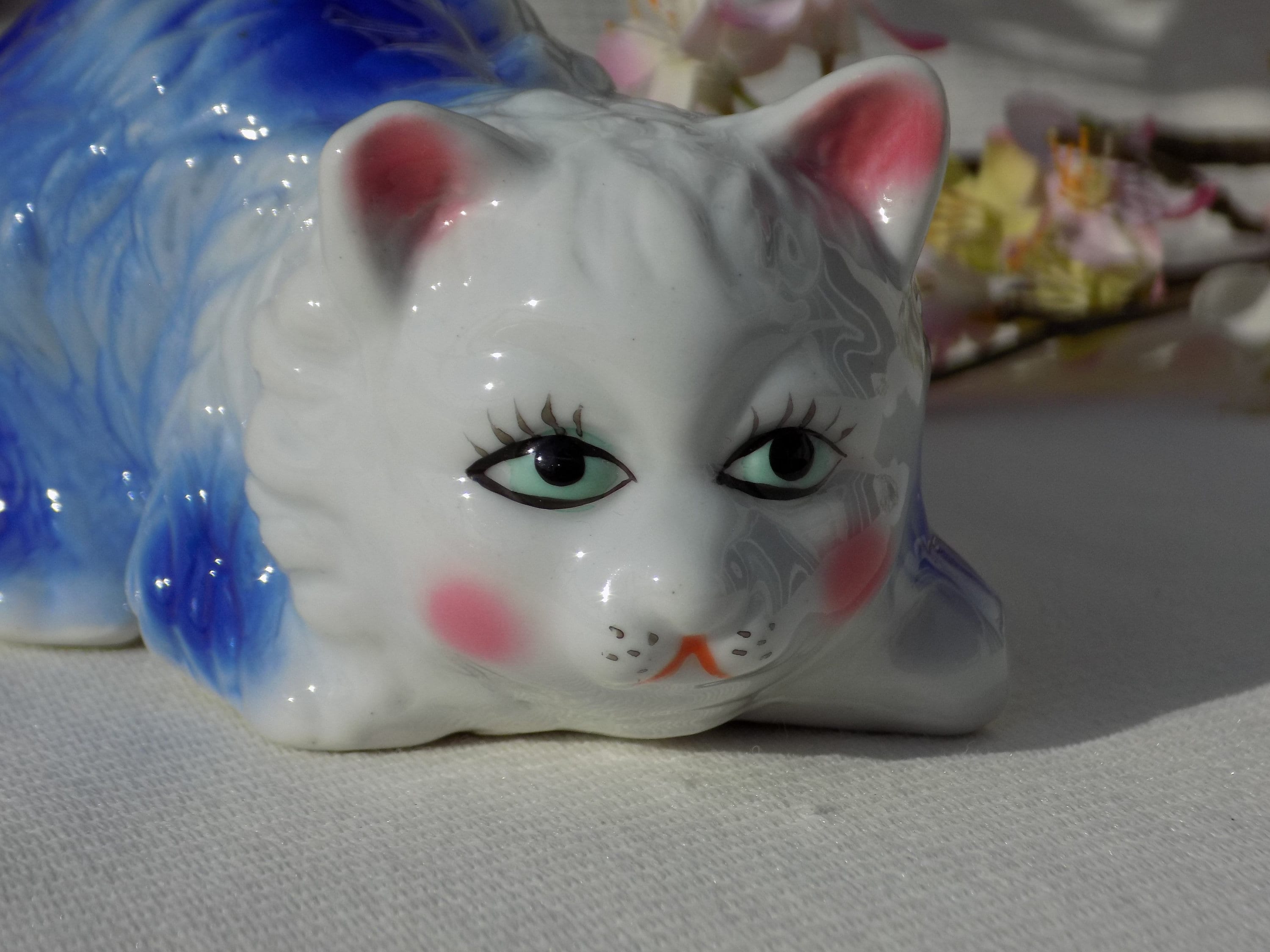 VINTAGE PORCELAIN CAT Figurine.Blue Cat Statue.Gatto.Cat Etsy