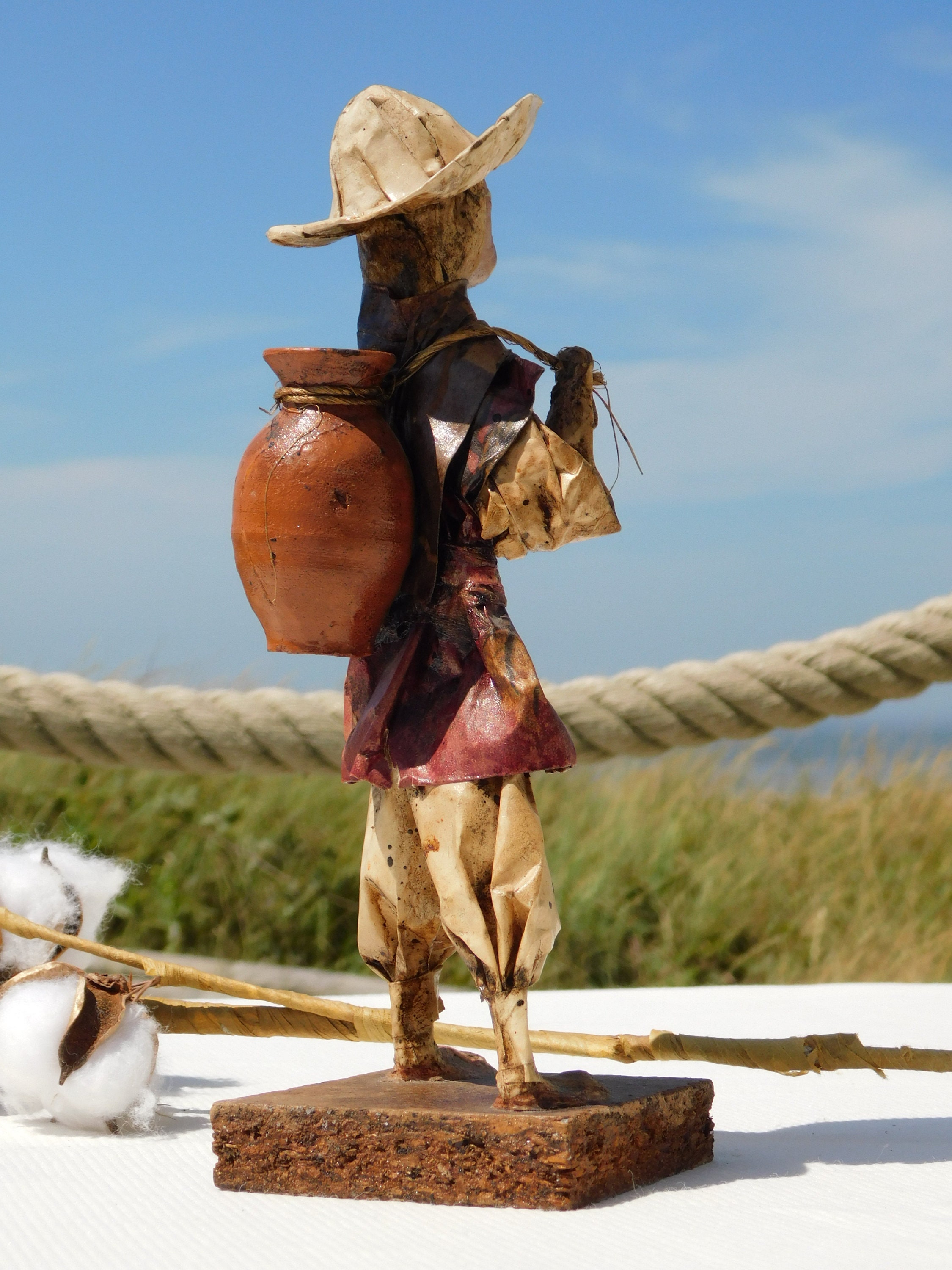 VINTAGE PAPER MACHE Statue of A Farmer Man Holding Jug at His Back