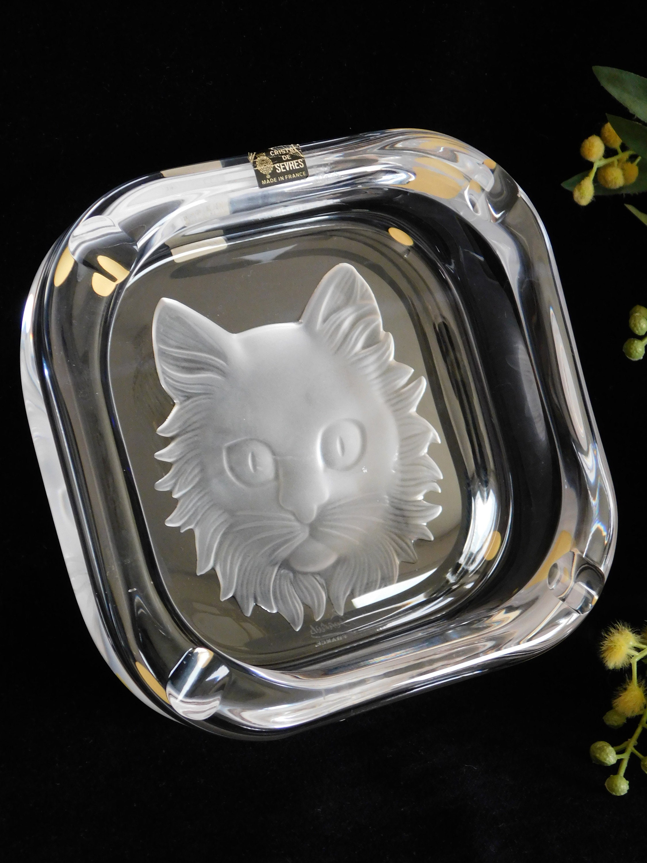 CRISTAL DE SEVRES 猫灰皿。ヴィンテージ セーヴル クリスタル