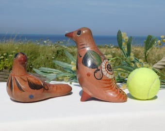 ヴィンテージフォークアート鳩の置物。トナラスタイルメキシコ鳥陶器