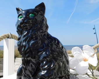 VINTAGE ZWARTE KAT Beeld.green Eyed Black Cat Figurine.chat