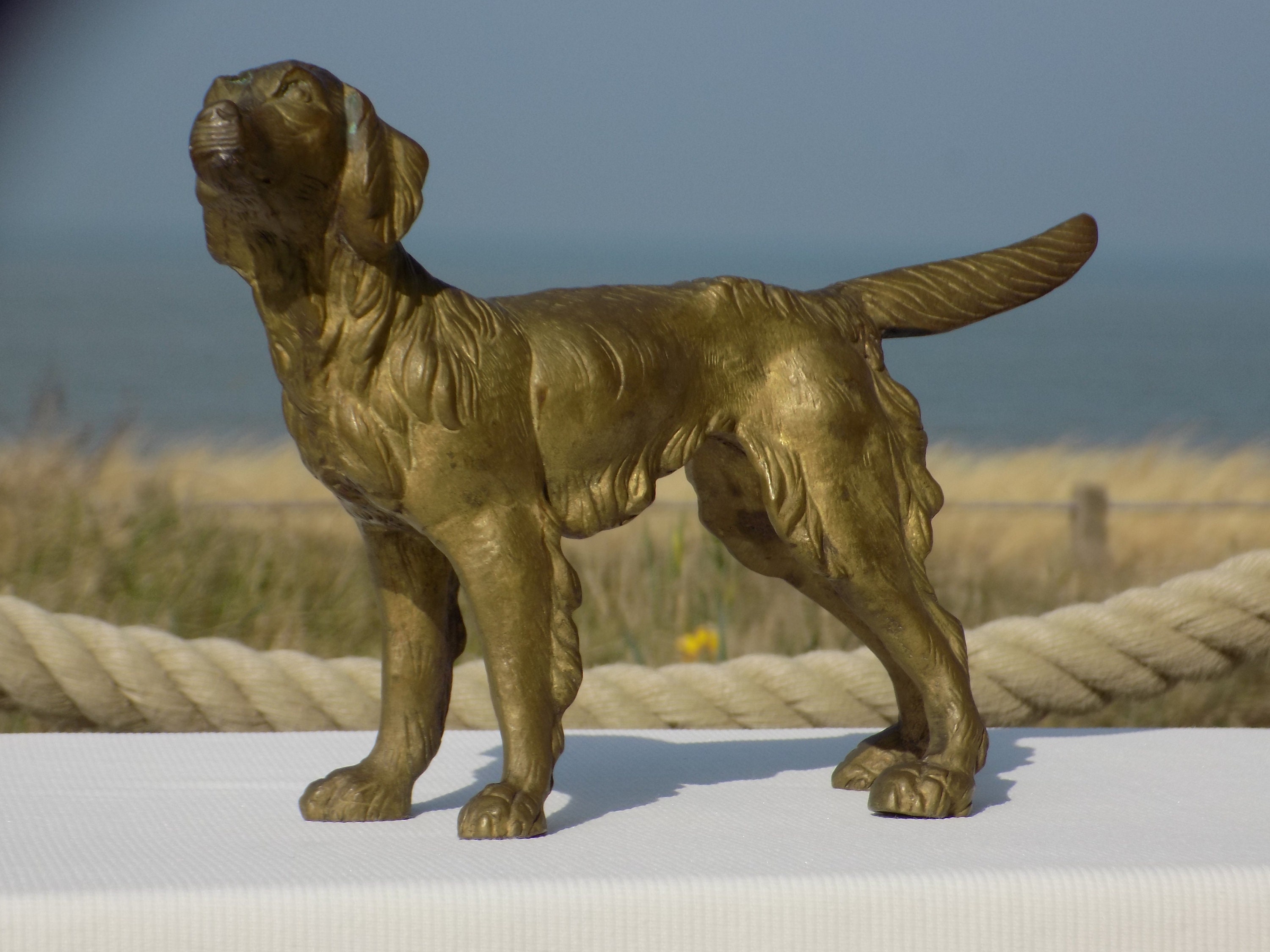 VINTAGE SOLID BRASS Pointer retriever irish Setter Dog Sculpture