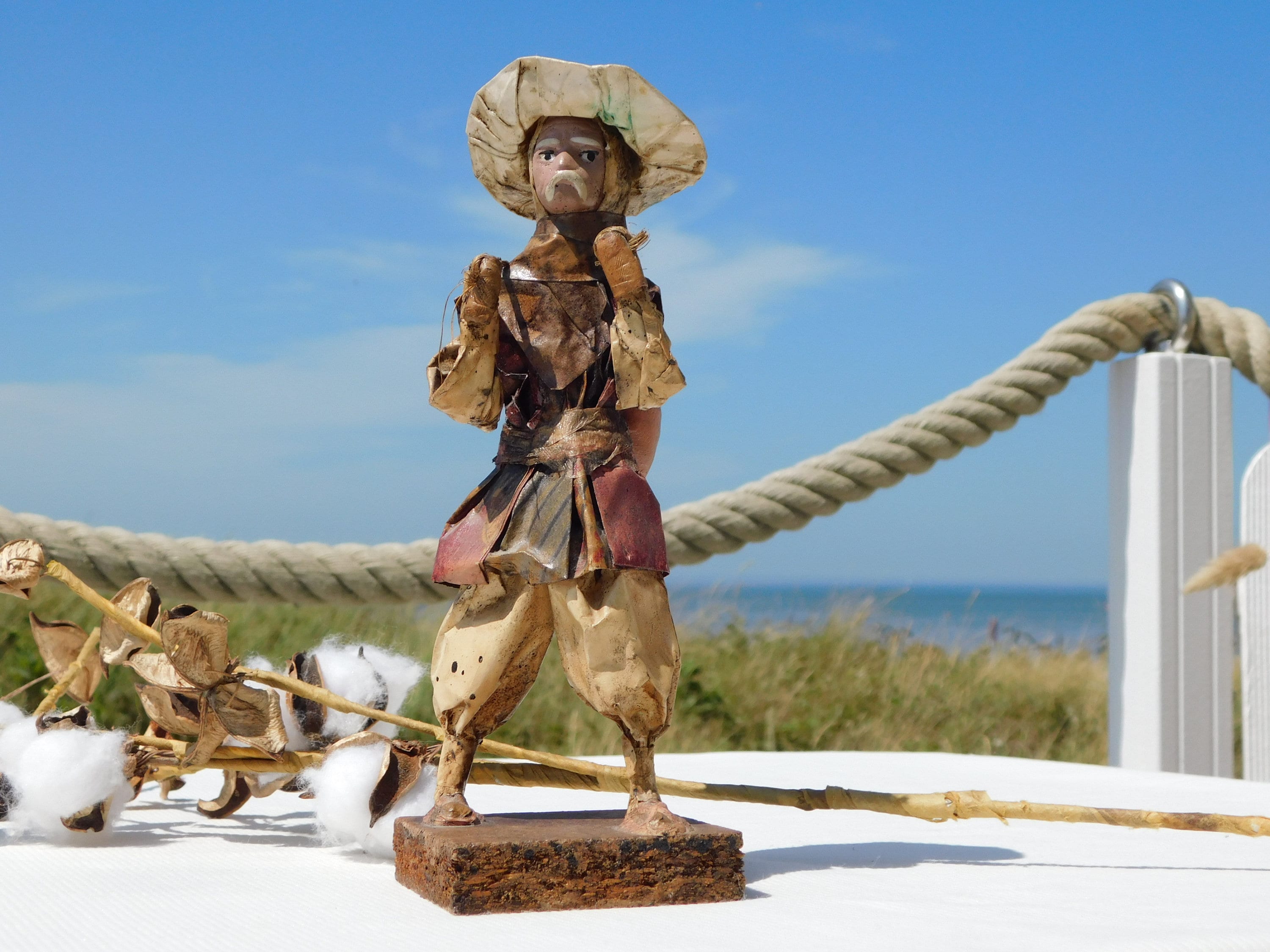 VINTAGE PAPER MACHE Statue of A Farmer Man Holding Jug at His Back