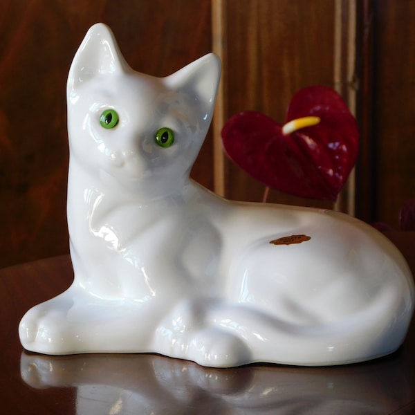 VINTAGE DELFTS WIT Kat.Delft Aardewerk Holland.Ceramic Delfts White Cat Pottery.Collectible Delft Cat.Keramik Weisse Katze.Chat Blanc.Gato!