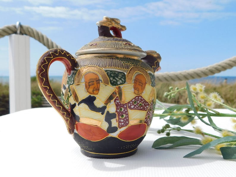 JAPAN SATSUMA MORIAGE Dragonware Teapot.Hand Painted Marked Moriage Teapot.Nippon Porcelain Teapot.Bodhisattva.Japanese Teapot.Asian Teapot image 10