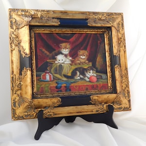 ROE BROS Original Wooden Framed Painting Panel With Playing Kittens.Oil Painting With Cats.Oil Painting Panel With Kittens In Frame.Kat.Kitten!