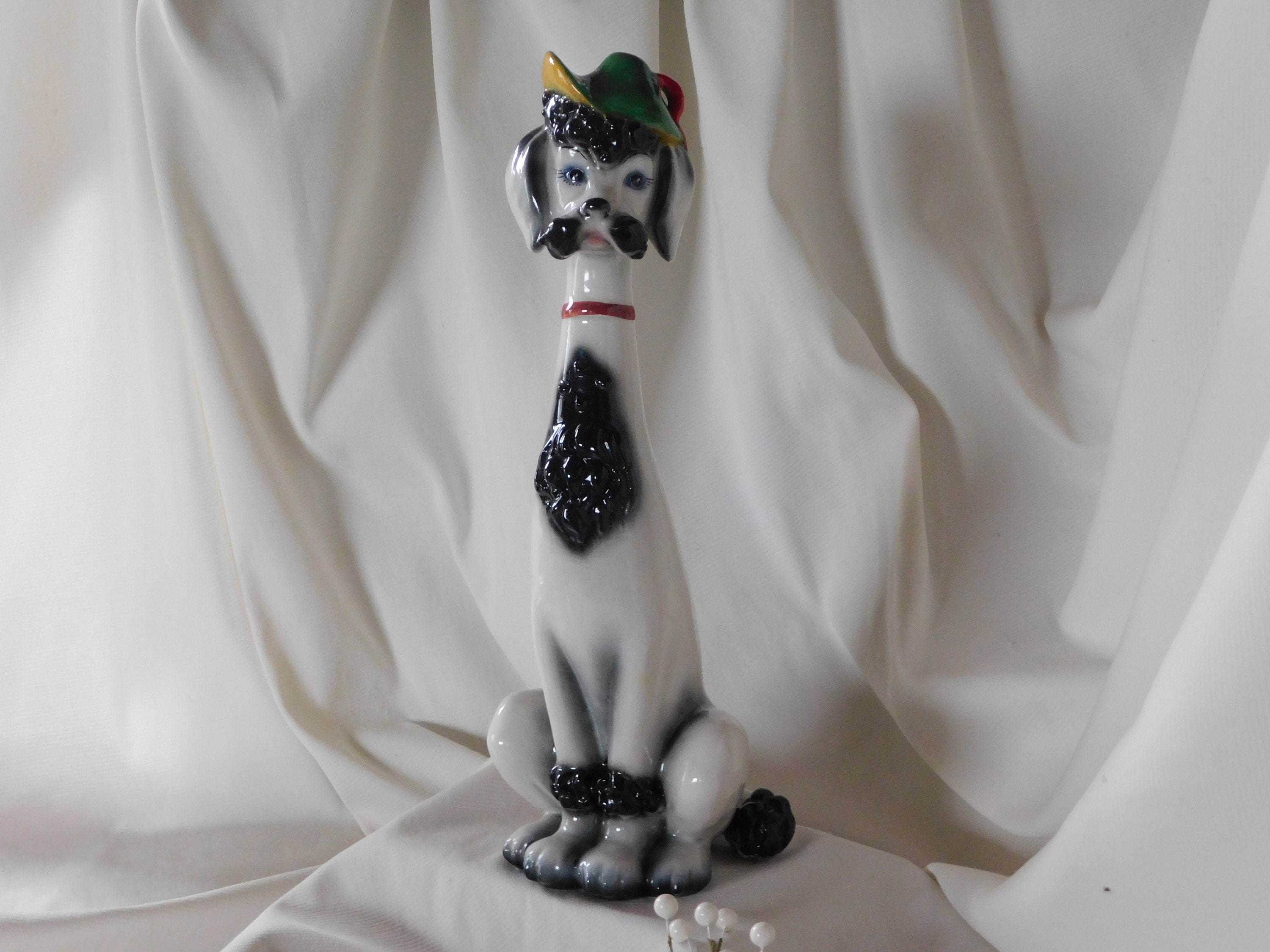 LONG NECK Poodle.vintage Italian Faience Poodle.hand Made in