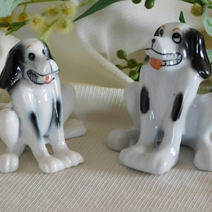 Set Of Two GENUINE BONE CHINA Dogs.Two Matching Comical Dog Figurines.Vintage Porcelain Dogs.Cartoon Dog Pottery.Beeldje Hond.Porzellan Hund