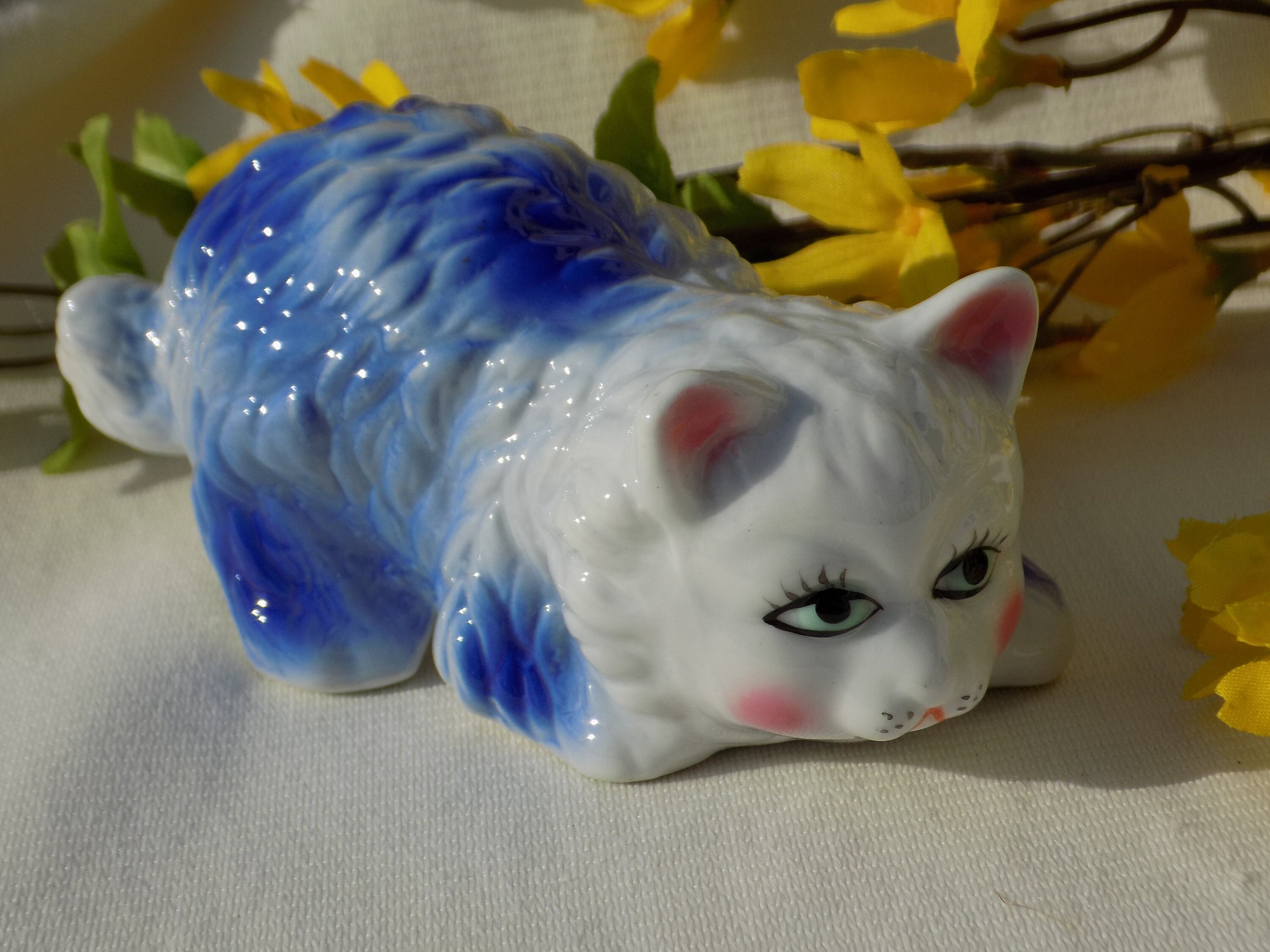 VINTAGE PORCELAIN CAT Figurine.Blue Cat Statue.Gatto.Cat Etsy