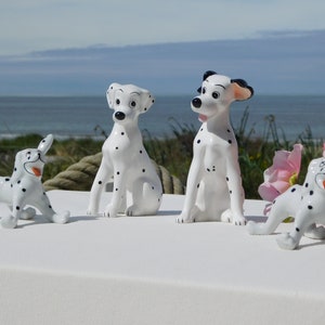 DALMATION DOG FIGURINES.4-Pcs.Dalmatinac Dogs.101 Dalmatians.Cartoon Dog Figures.Small Pottery Dogs.Disney China Dog.Dalmatian Dog.Dal!