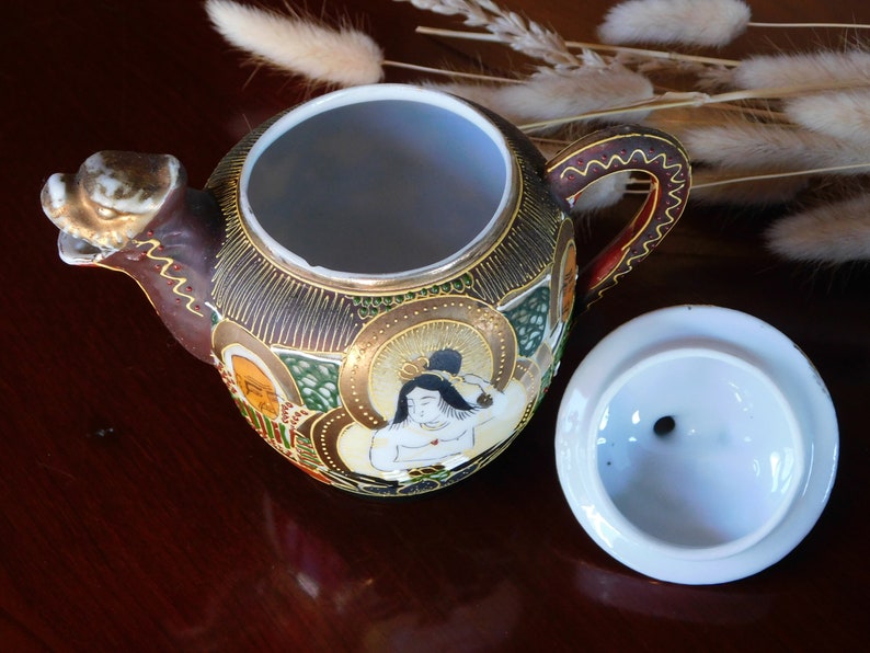 JAPAN SATSUMA MORIAGE Dragonware Teapot.Hand Painted Marked Moriage Teapot.Nippon Porcelain Teapot.Bodhisattva.Japanese Teapot.Asian Teapot image 8