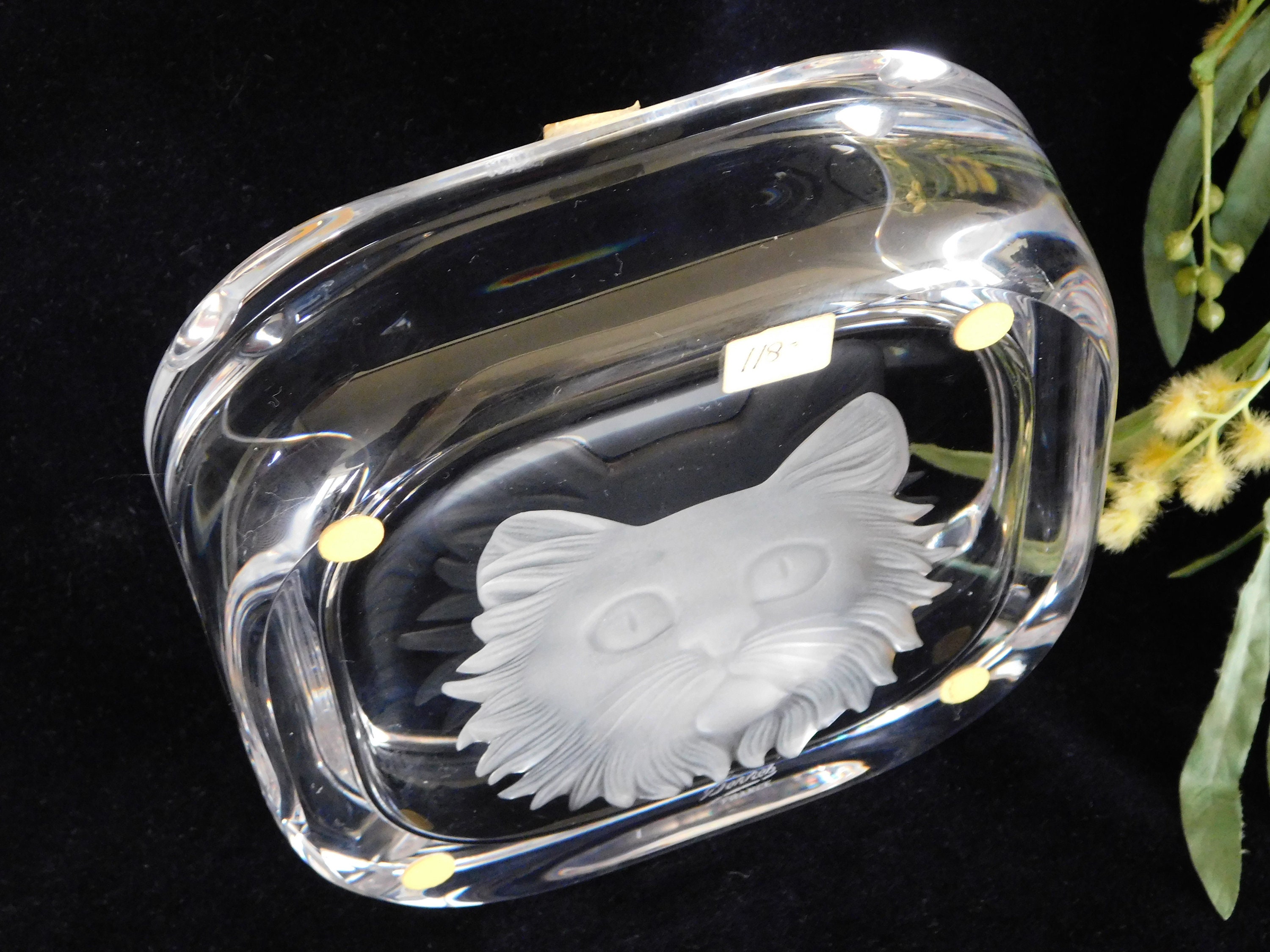 CRISTAL DE SEVRES 猫灰皿。ヴィンテージ セーヴル クリスタル