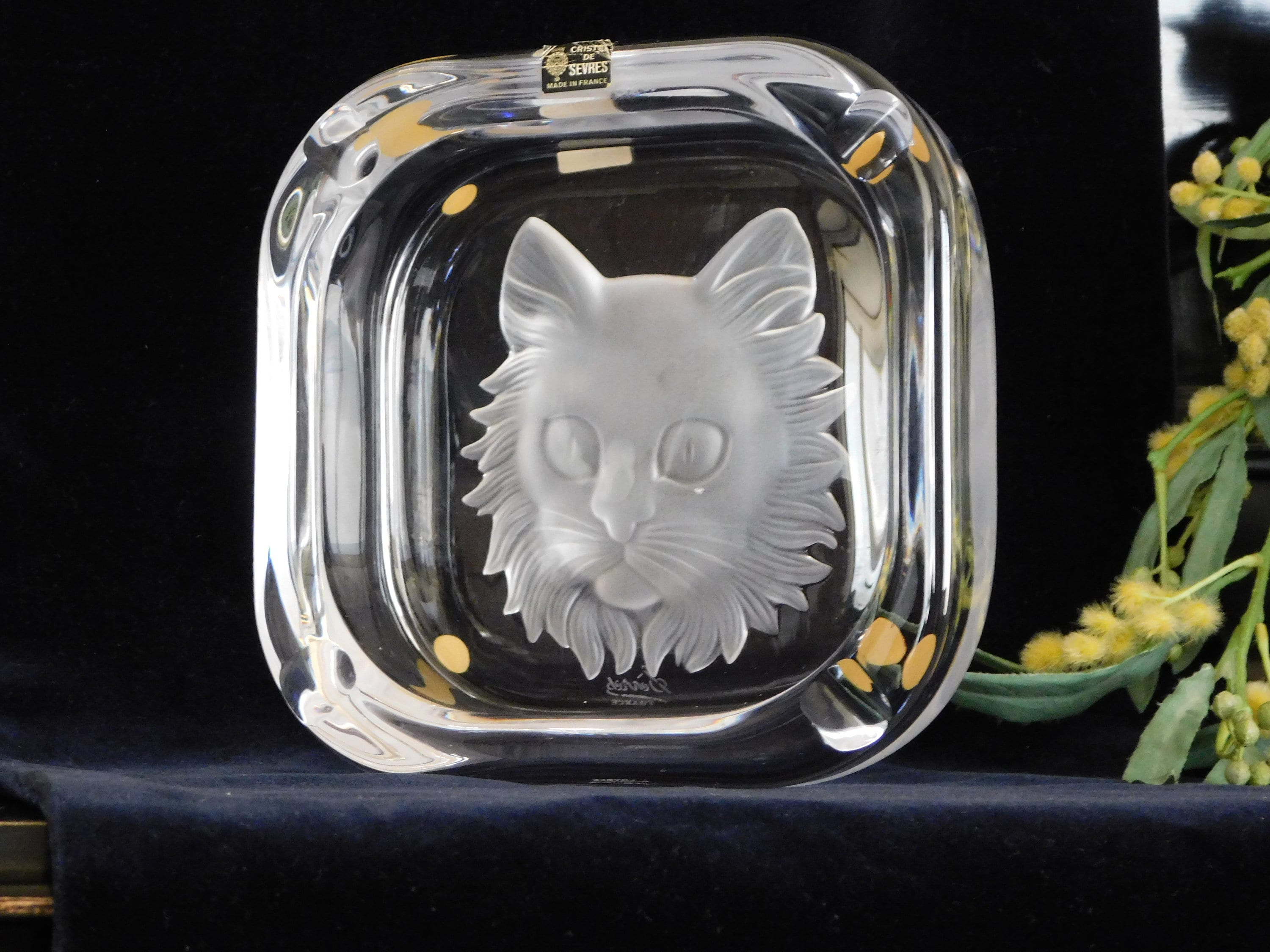 CRISTAL DE SEVRES 猫灰皿。ヴィンテージ セーヴル クリスタル