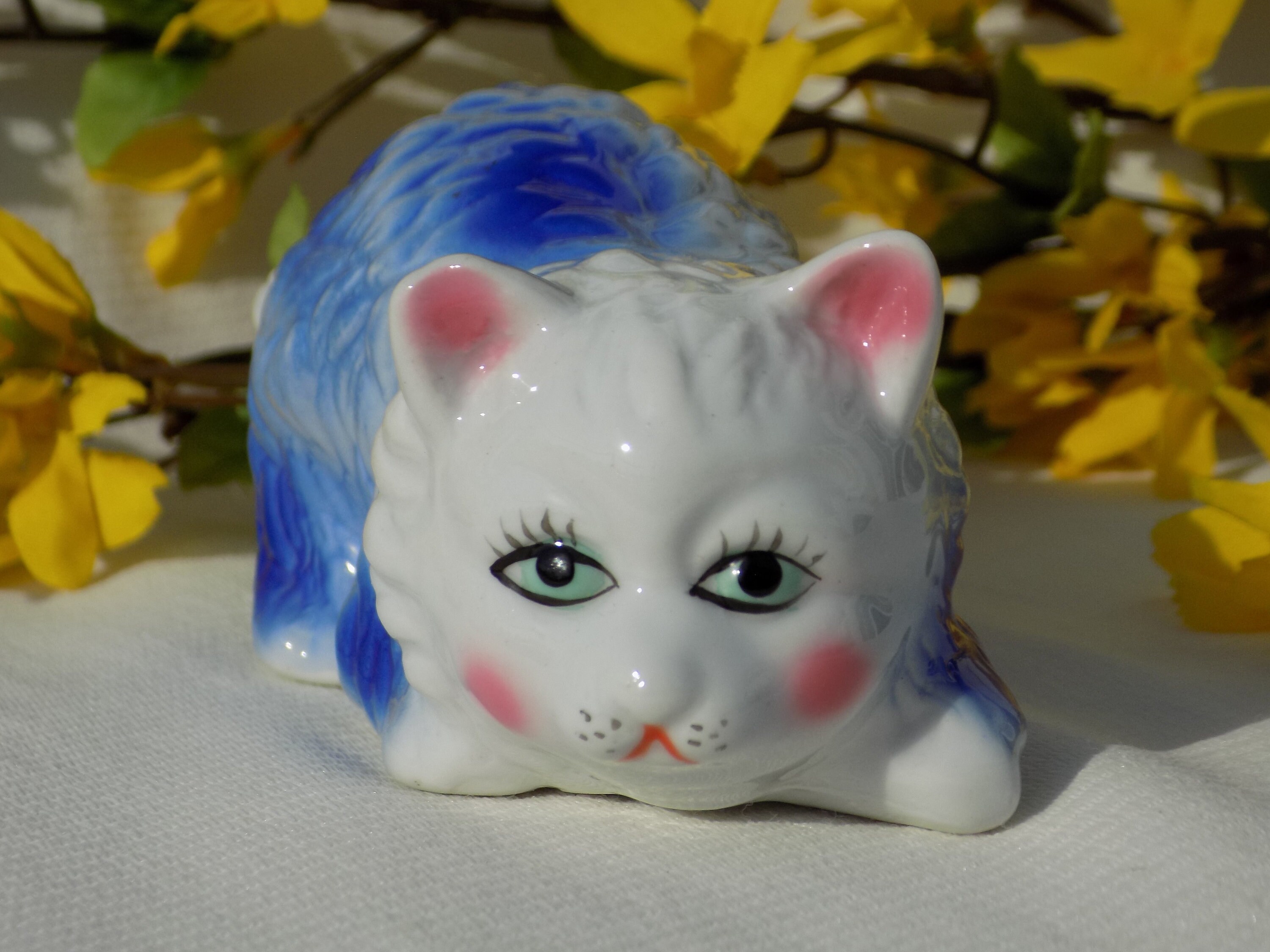 VINTAGE PORCELAIN CAT Figurine.blue Cat Statue.gatto t Lovers