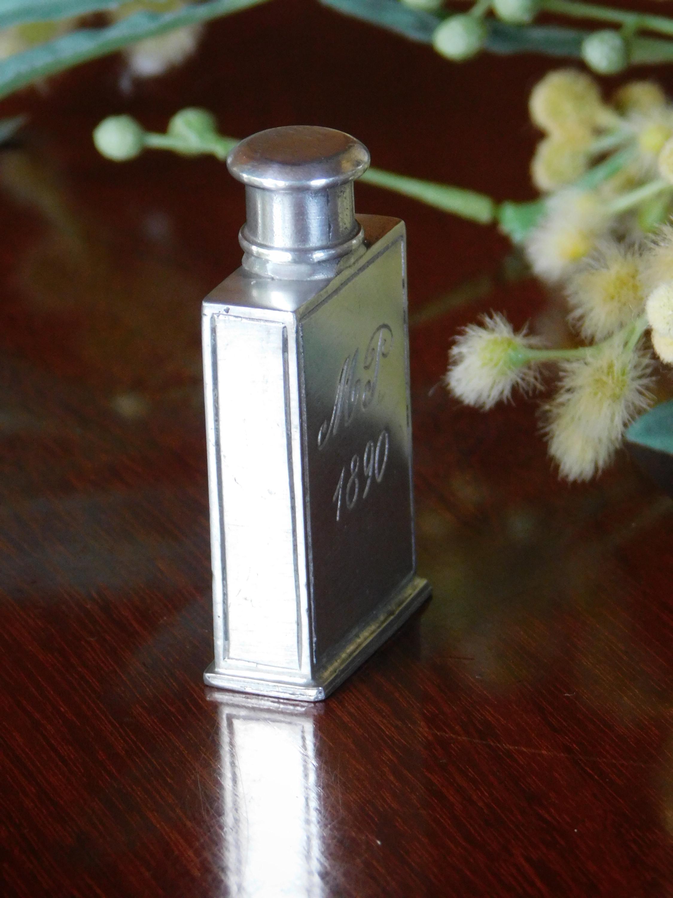 VINTAGE PEWTER PERFUME Bottle.pewter Scent Bottle M.P. 1890