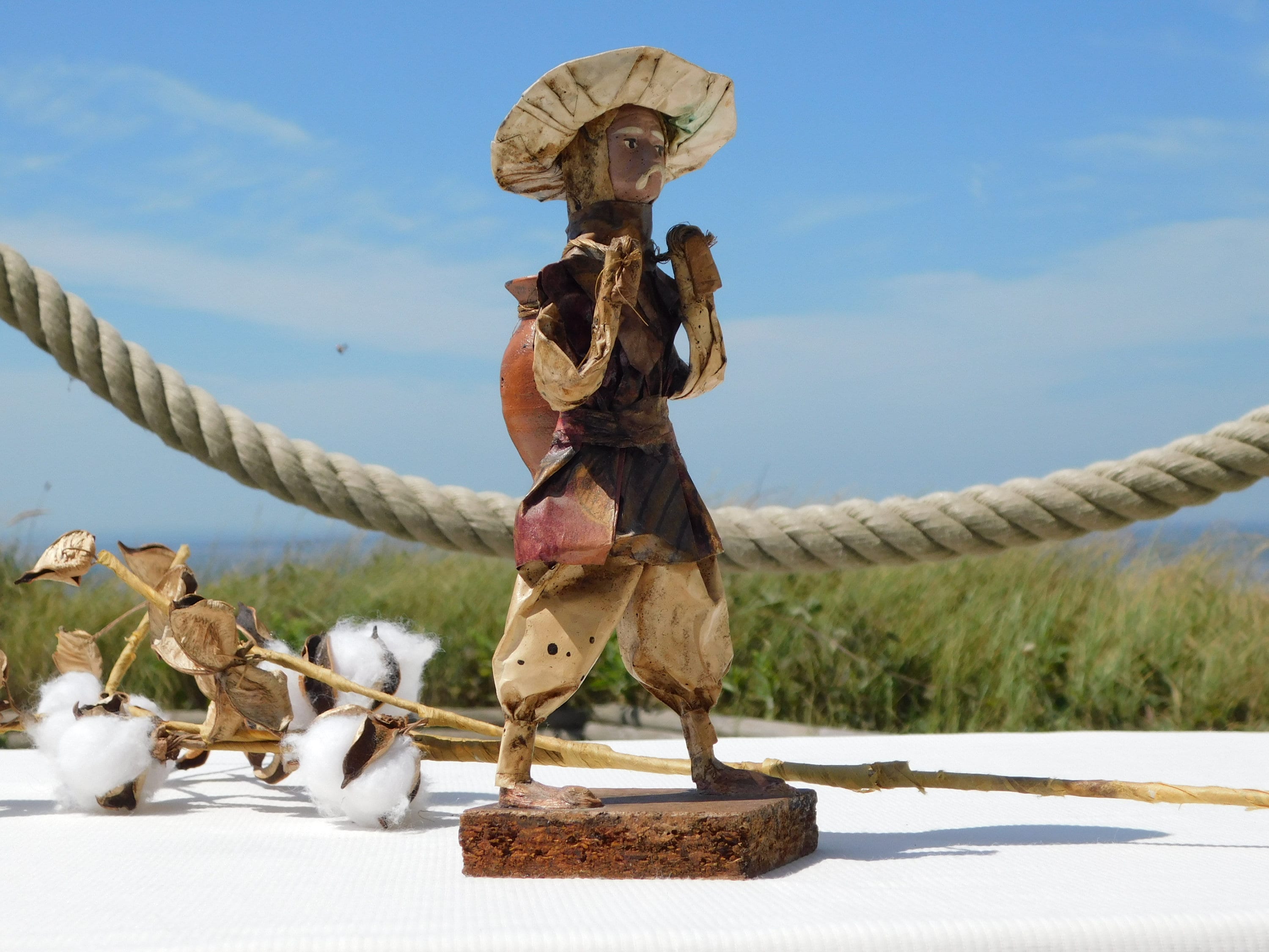 VINTAGE PAPER MACHE Statue of A Farmer Man Holding Jug at His Back