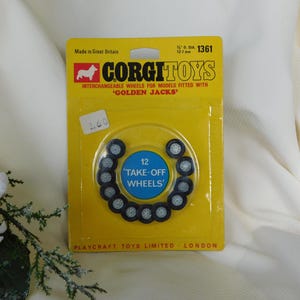 CORGI TOYS 1361 TAKE Off Wheels.12 Take Off Wheels in ungeöffnetem Karton.Austauschbare Räder für Modelle mit Golden Jacks.100 % Original