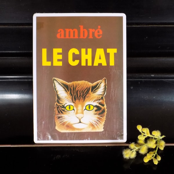 AMBRÉ LE CHAT. Vintage Grande Carte Postale Métal.Editions Clouet.Vintage Metal Cat Postcard.Card Kat.Postkarte Katze Metall.Plaque Chat!