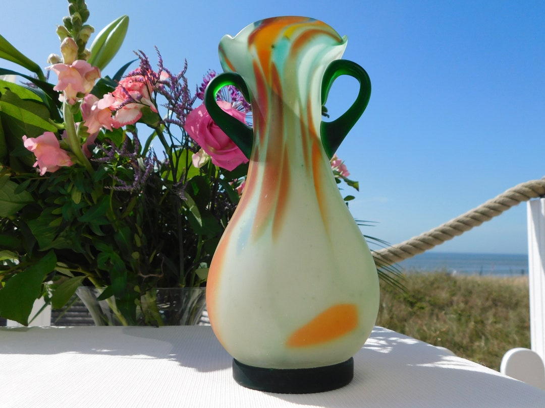 FROSTED GLASS Vase.vintage Two Handle Satin Frosted Vase.art Etsy