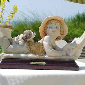 CAPODIMONTE ARMANI BOY Reading Book With Dog Sculpture.Florence 1984 Giuseppe Armani Figurine.Capodimonte Giuseppe Armani Italian Artwork!