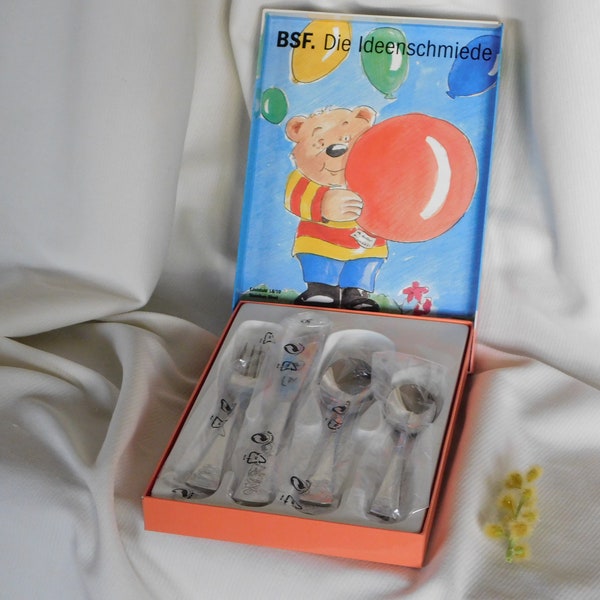 BSF 18/10 4 TLG. CHILDREN'S BESTECK. Teddy Bear Child's Set.4Pcs Childrens Cutlery Set.Birthday Christening Gift.Babyshower.Kinderbestek.Edelstahl!