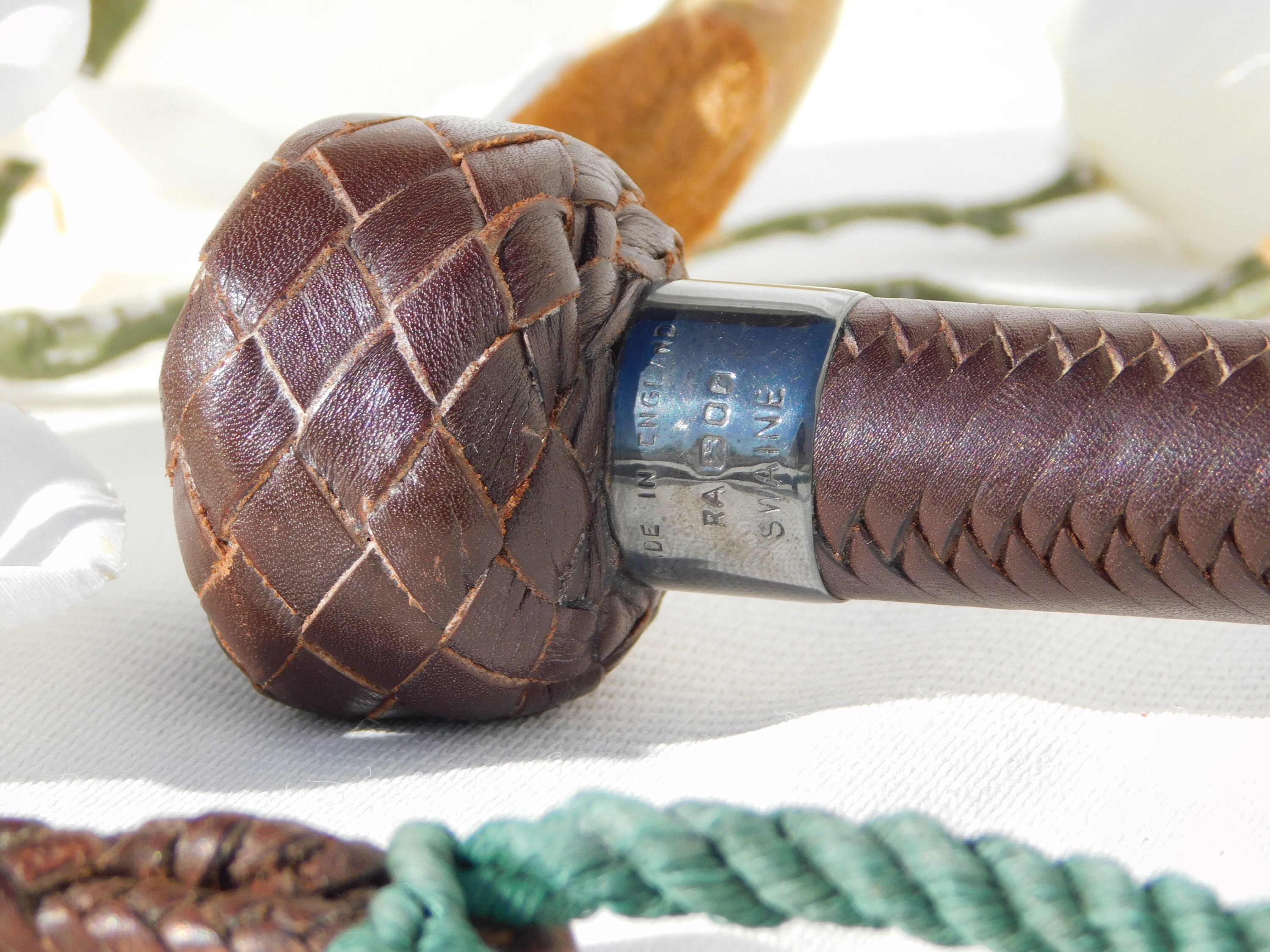 SWAINE LEATHER BRAIDED Whip.Equestrian Collectable.Vintage Driving Whip.Vintage Swaine England Zweep.Horsewhip.High Quality Riding Crop.Nice