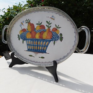 PORCELAIN PEWTER SERVING Tray.Makkum Y Gelria Tin.Vintage Hand Painted Porcelain Pewter Serving Tray.Serving Tray Makkum.Serving Tray Gelria Tin! image 5
