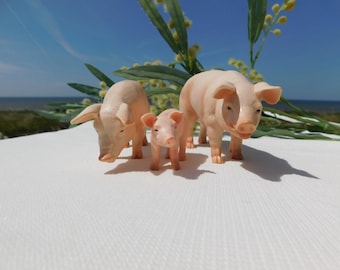 ヴィンテージ シュライヒ 授乳中の母豚と子豚 豚の家族 農場の動物