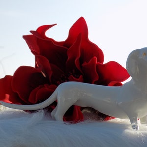 HOLLOHAZA PORCELAIN DACHSHUND Dog Figurine.Hungarian White Gold Dachshund.White Dachshund.Collectible Hollohaza Hungary Dog Figurine.White Dog