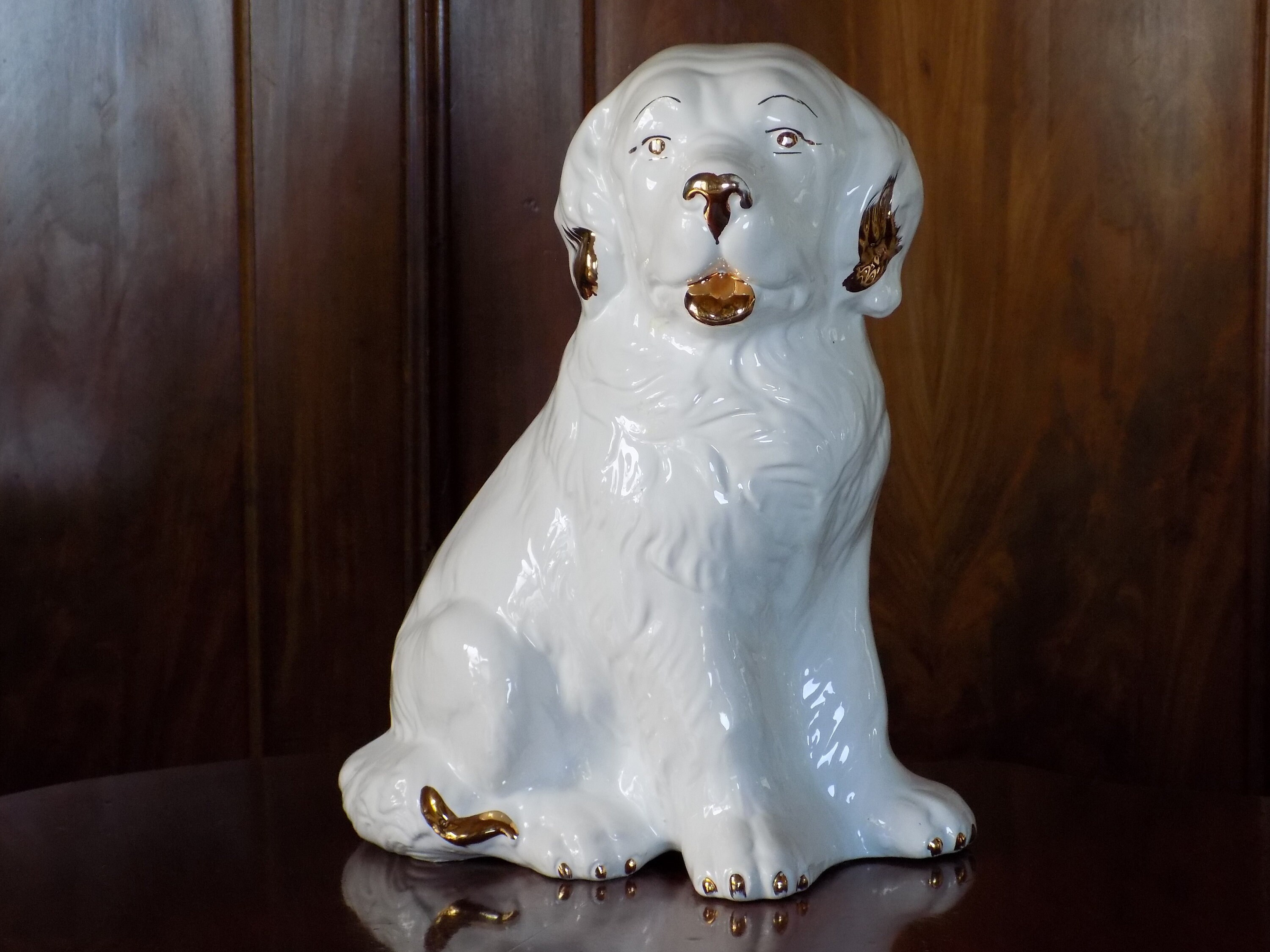 CERAMIC LIFESIZE WHITE Dog Statue With Golden Accents.ceramic Etsy