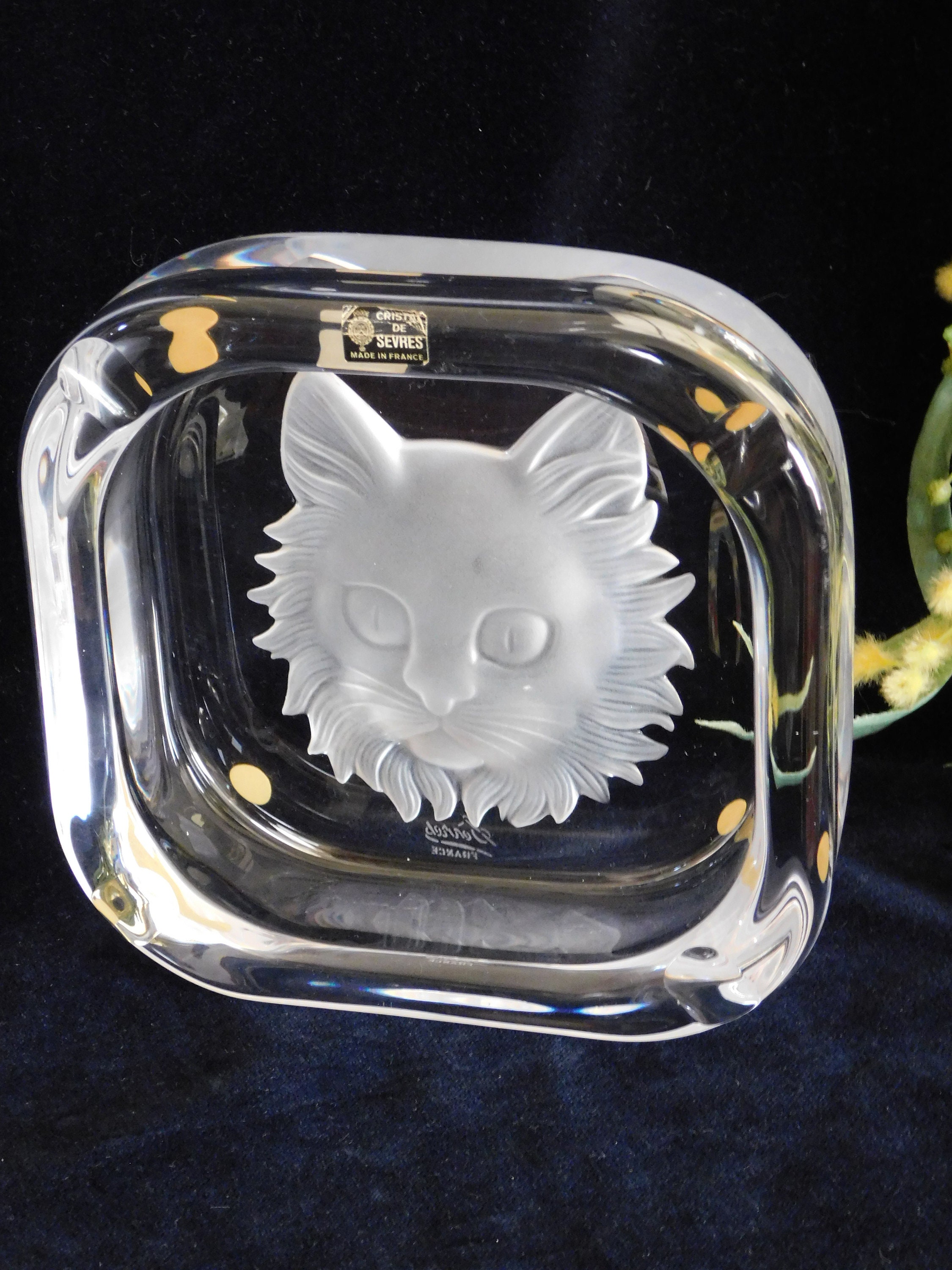 CRISTAL DE SEVRES 猫灰皿。ヴィンテージ セーヴル クリスタル