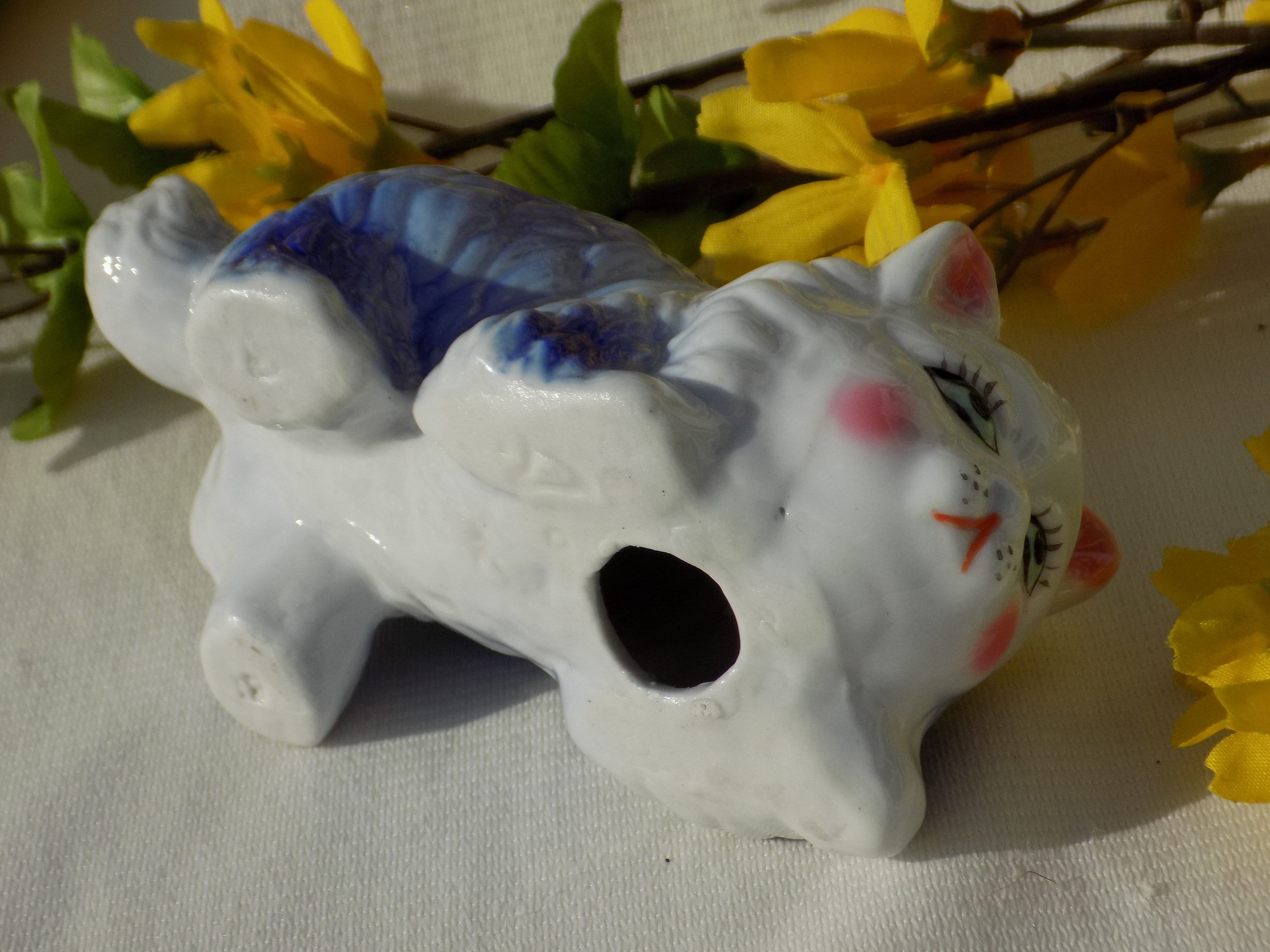 VINTAGE PORCELAIN CAT Figurine.Blue Cat Statue.Gatto.Cat Etsy