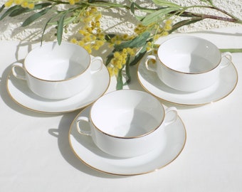 HUTSCHENREUTHER HOHENBERG 03630.3.White Gold Trim On Rim 3-Pcs. Soup Cup+Saucer In Good Condition.Goldbrandservice Hohenberg Suppentasse!