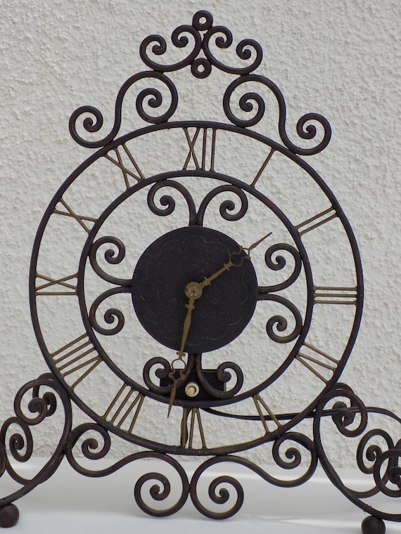 Art Deco Wrought Iron Chimney Clock Authentic Clock Wrought Etsy