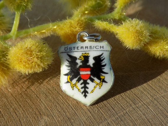 SILVER ENAMEL TRAVELLER Shield Osterreich.Coat Of Arms Charm Austria.Sterling Silver Osterreich Pendant.Travel Charm Austria.Oostenrijk!