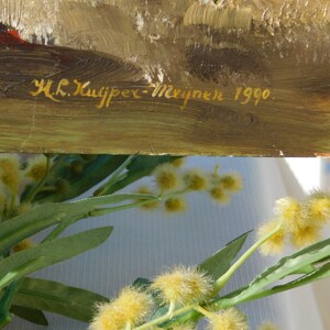 May include: A close-up of a painting with a signature in gold lettering that reads "H.K. Kuijper-Meijnen 1990".