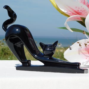 BLACK CAT WITH Twisted Tail.A Curly Tail Black Cat Figurine.Chat Noir.Gatto Nero.Schwarze Katze.Samlarobjekt Katt.Czarny Kot.Black Kat!