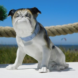 GRAFENTHAL ENGLISH BULLDOG.Vintage Grafenthal Blue Crown Marked Porcelain Bulldog Figurine.German Marked English Bulldog.English Bulldog.Dog!