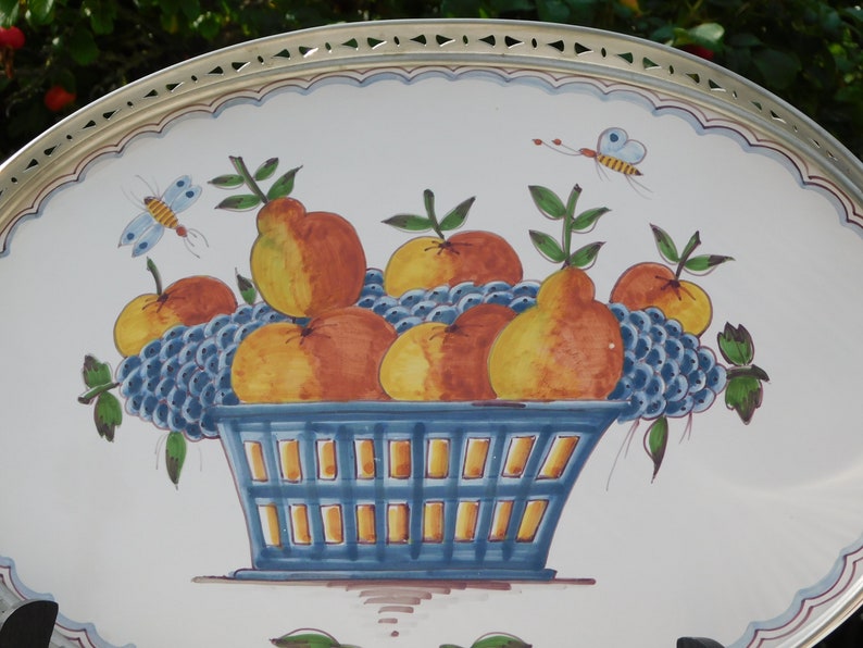 PORCELAIN PEWTER SERVING Tray.Makkum Y Gelria Tin.Vintage Hand Painted Porcelain Pewter Serving Tray.Serving Tray Makkum.Serving Tray Gelria Tin! image 7