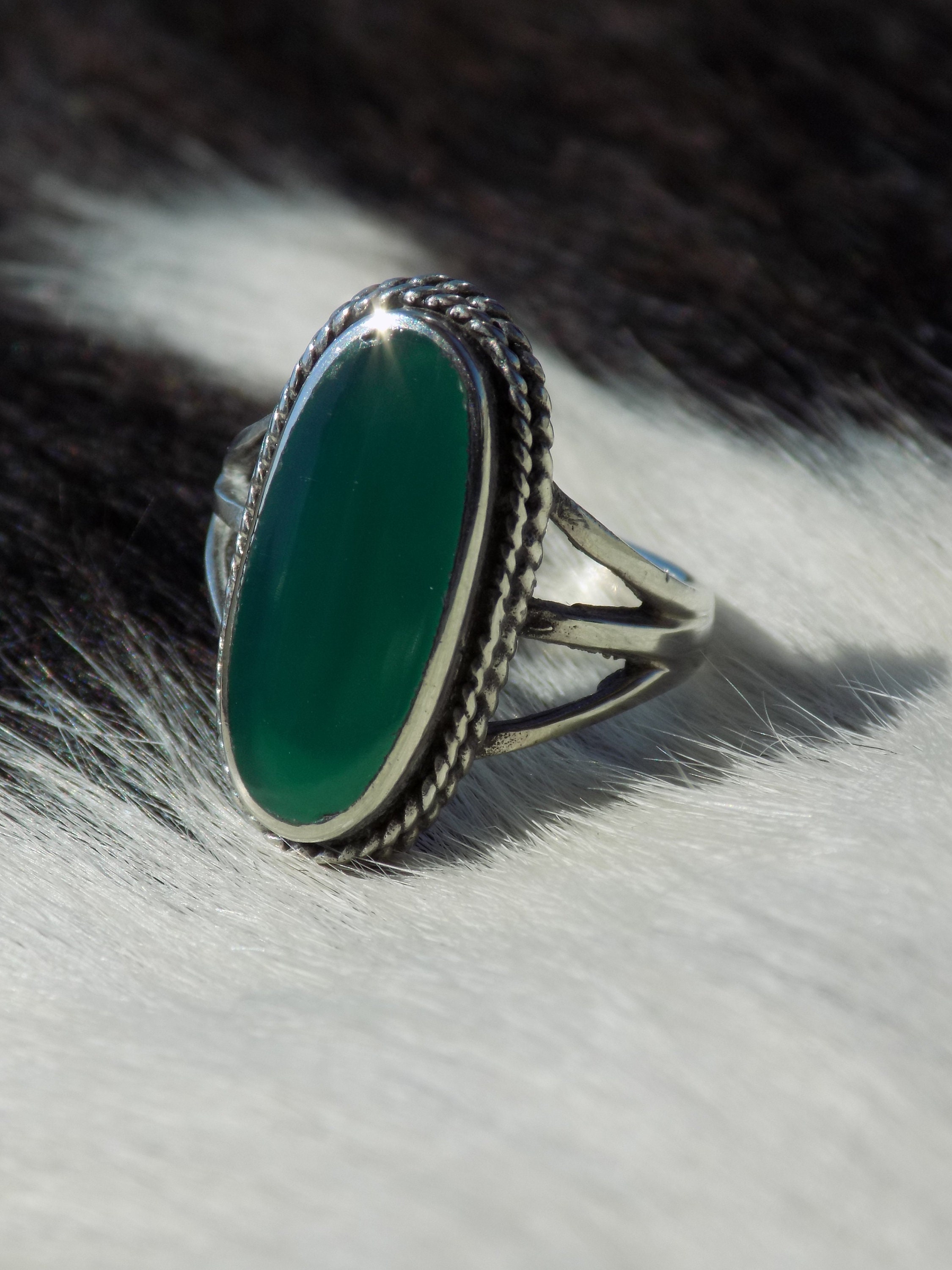 VINTAGE 925 STERLING SILVER Ring With Green Stone in Good Etsy