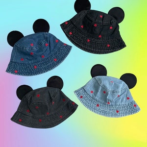 Denim Heart Mouse Ear Bucket Hat