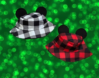 Holiday Mouse Ear Plaid Bucket Hat