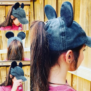 Mouse Ear Ponytail Distressed Hat