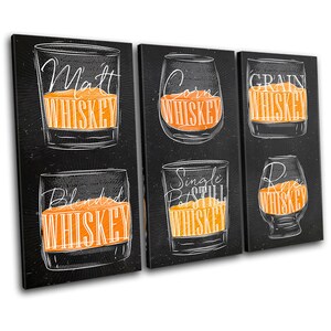 Whiskey Drink Bourbon Food Kitchen TREBLE  Canvas Art Print Box Framed Picture Wall Hanging