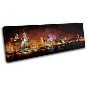 Liverpool Skyline Watercolour Landmarks SINGLE  Canvas Art Print Box Framed Picture Wall Hanging