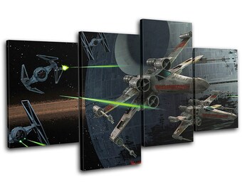 Star Wars Poster X-Wing Tie Fighter Death Star Battle Scene Space Canvas Art Print Box Framed Picture Wall Hanging