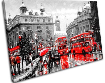 London Bus Red City MULTI CANVAS WALL ART Picture Print VA 