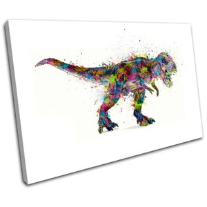 T Rex Dinosaur Colourful Paint Style Abstract Grunge Animals Canvas Art Print Box Framed Picture Wall Hanging
